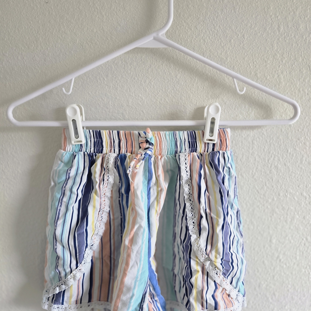 Striped Kids Shorts with Lace Trim